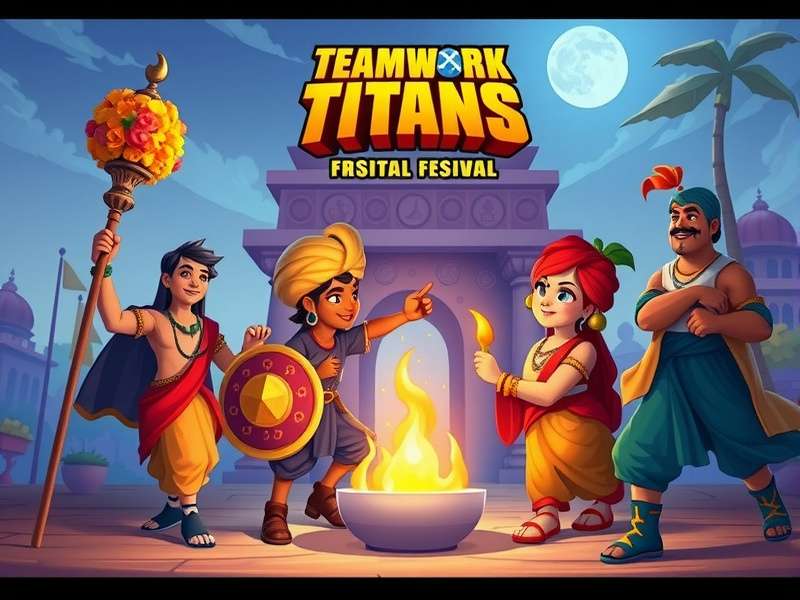 Teamwork Titans game screenshot showing Indian characters working together
